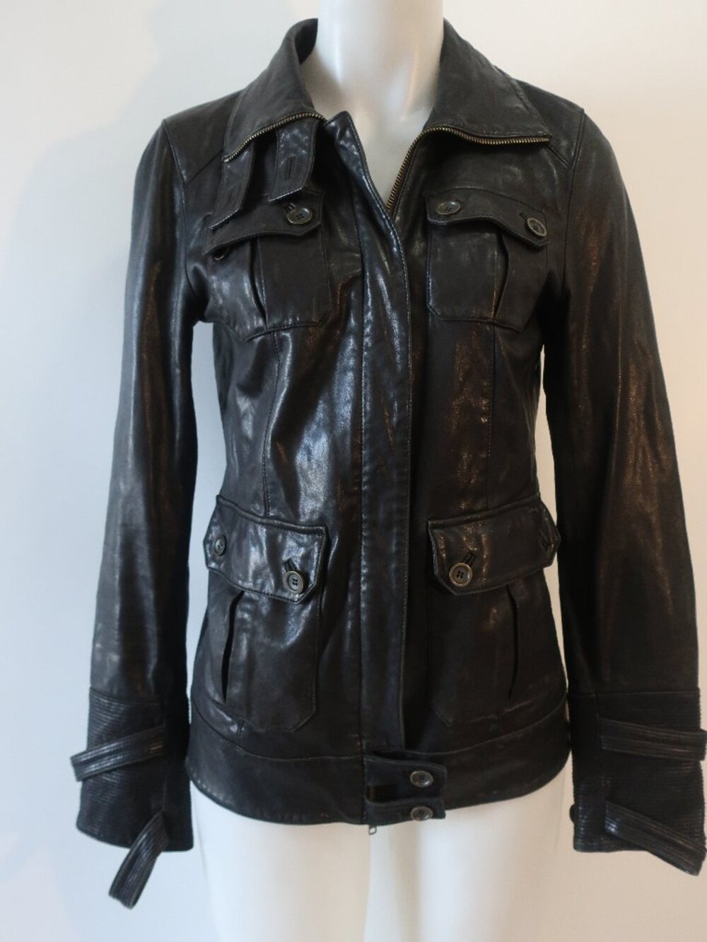Womens Diane von Furstenberg Black Beau (Item- 9) Leather Military Moto Jacket 6 - Picture 8 of 16